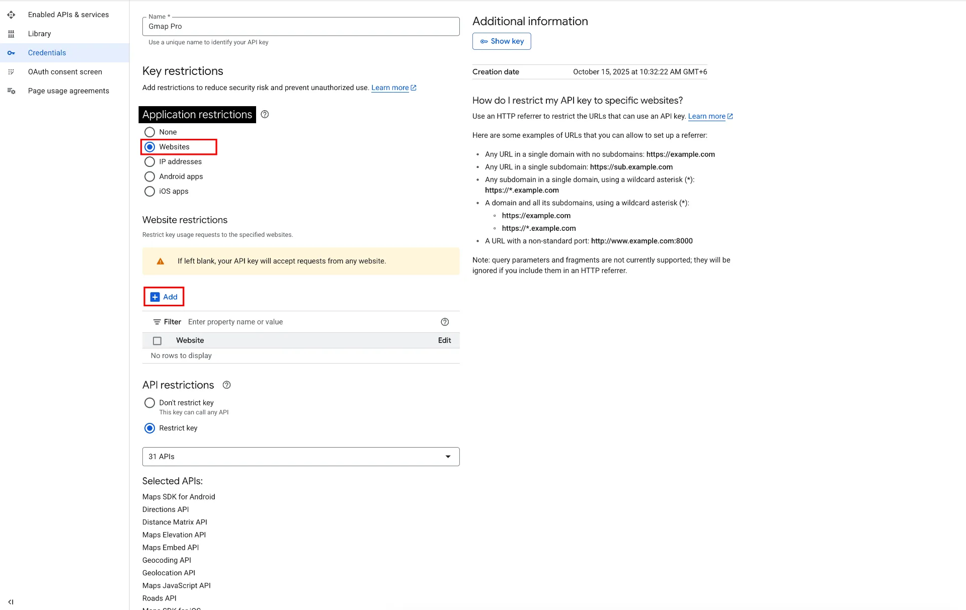 restrict api